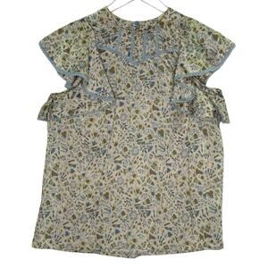 Sabina Musayev S Mandy Top Sage Print Peplum Sleeve Floral Cottage *flaw
